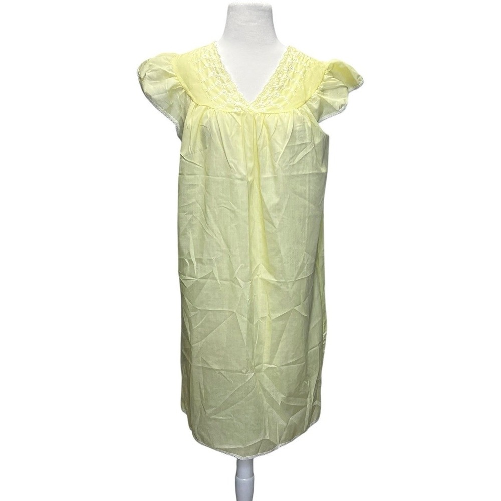 NWT Yellow GLENCRAFT Lingerie Nightgown Medium Embroidered Cotton Blend‎ Eyelet